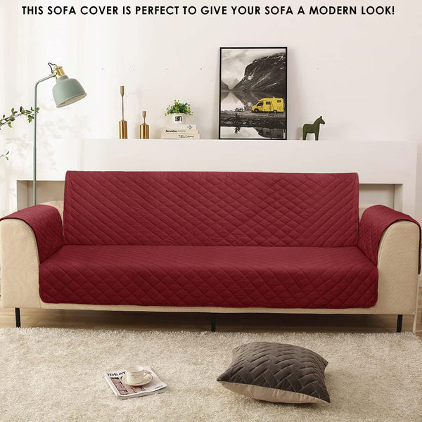 100% Waterproof Quilted Sofa Cover Maroon- 11.11 Special