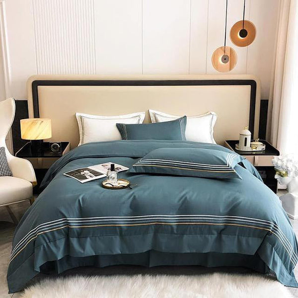 Multi Embroidered  Baratta Stitch Tetra Line Duvet Set
