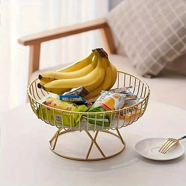 Elegant Metal Fruit Bowl with Marble Base - Hollow Design, Perfect for Tabletop Display & Storage in Kitchen, Living Room, Bedroom