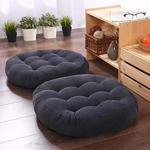 Round Shape Floor Cushion / Soft Meditation Cushion For Casual Seating In Dark Grey Color