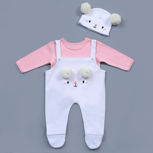 baby white cat face knitted romper