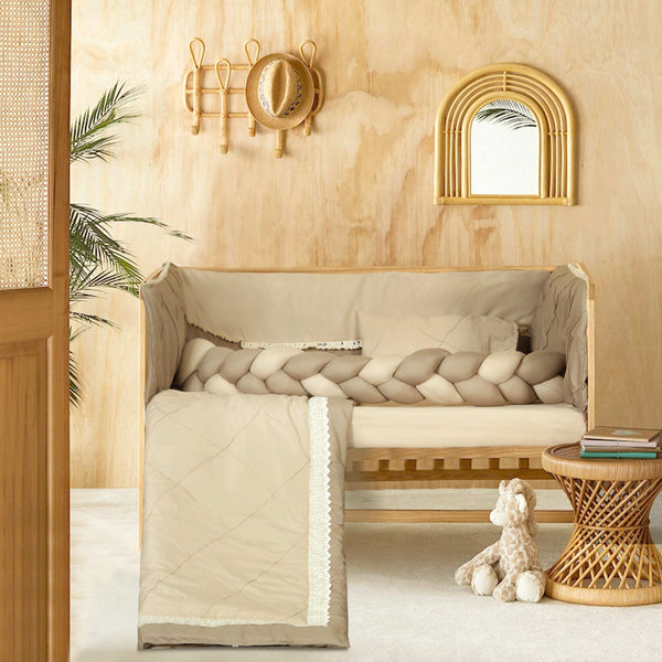Beige Laced Braided Baby Cot Set