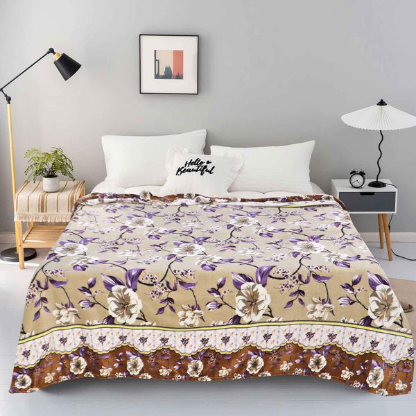 Beige Lily Printed AC Fleece Blanket