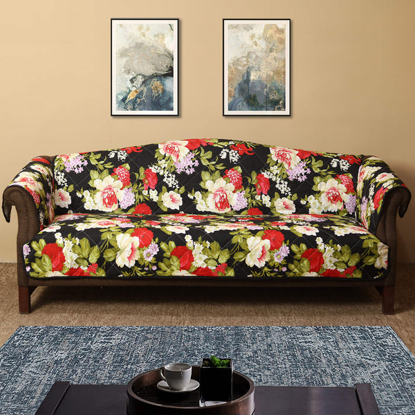 Red Roses Quilted Sofa Cover Set