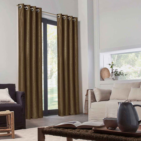 Branched Leaves Embossed Velvet Curtains Brown