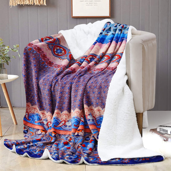 Ethnic Blue Sherpa Blanket