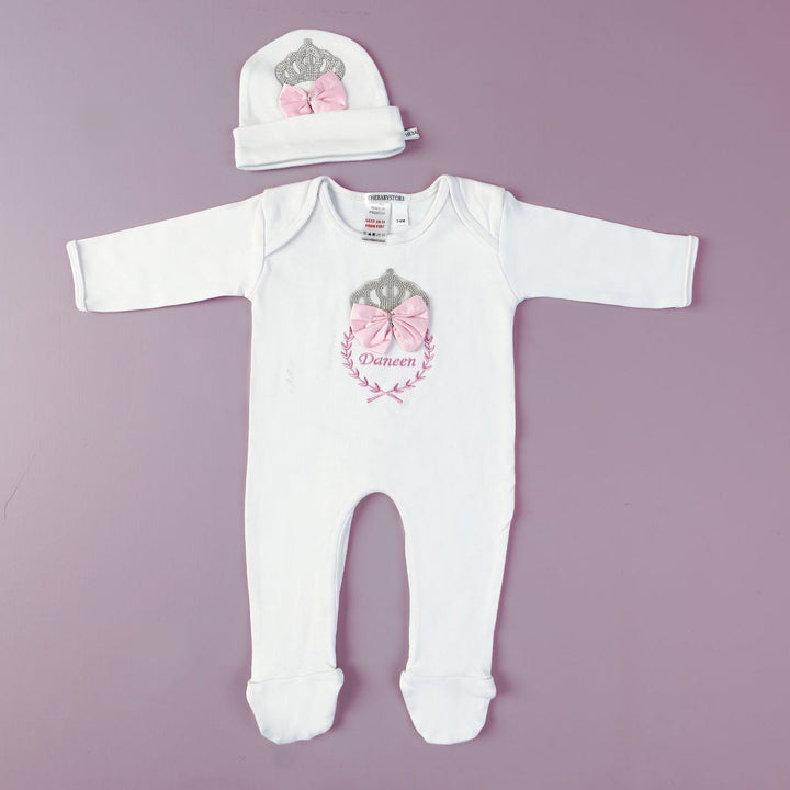 customized name crystal crown baby romper set