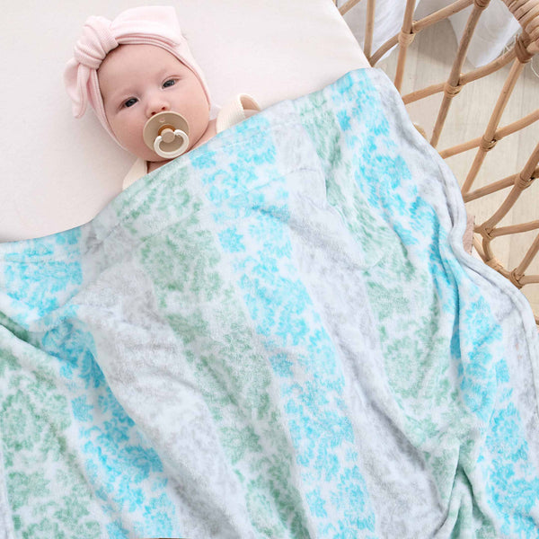 Floral Stripes Blue Green Fleece Blanket