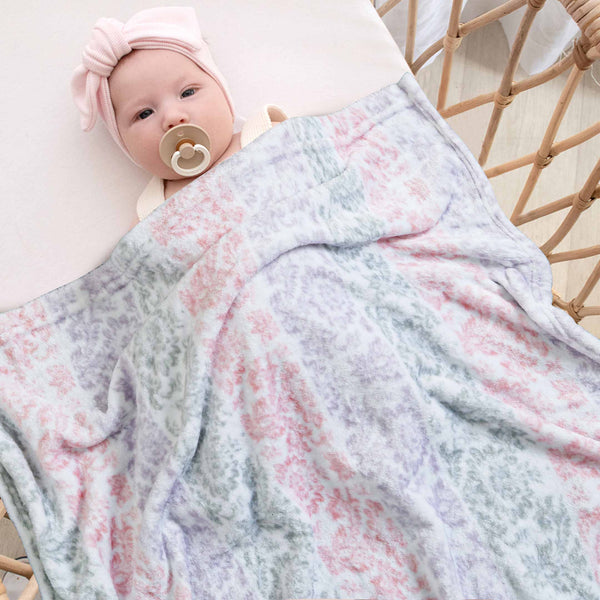 Floral Stripes Pink Lilic Fleece Blanket