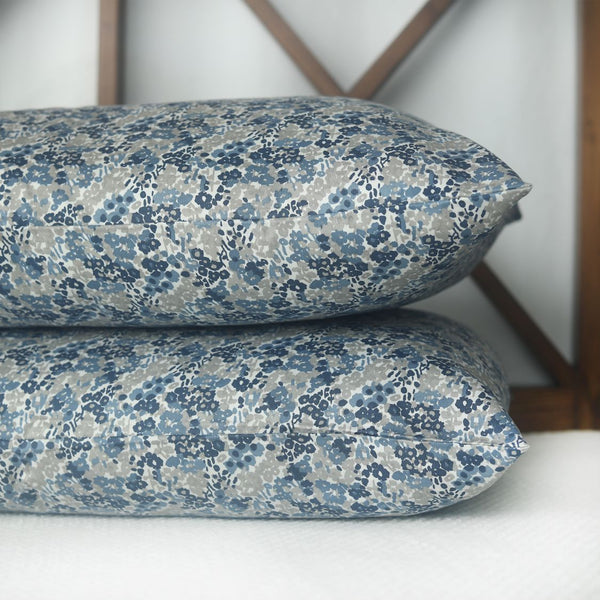 Floral Blue Sateen Pillow Covers