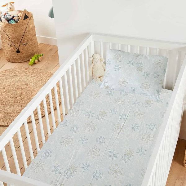 Grey Snowflakes Bedsheet Sheet & Pillow