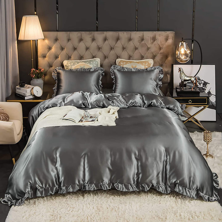 satin ruffled bridal bedset