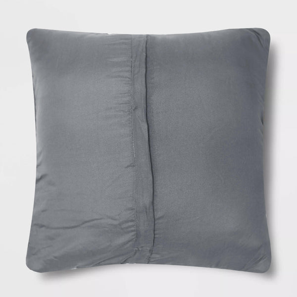 Velvet Quilted Embroidered Cushion Cover Grey