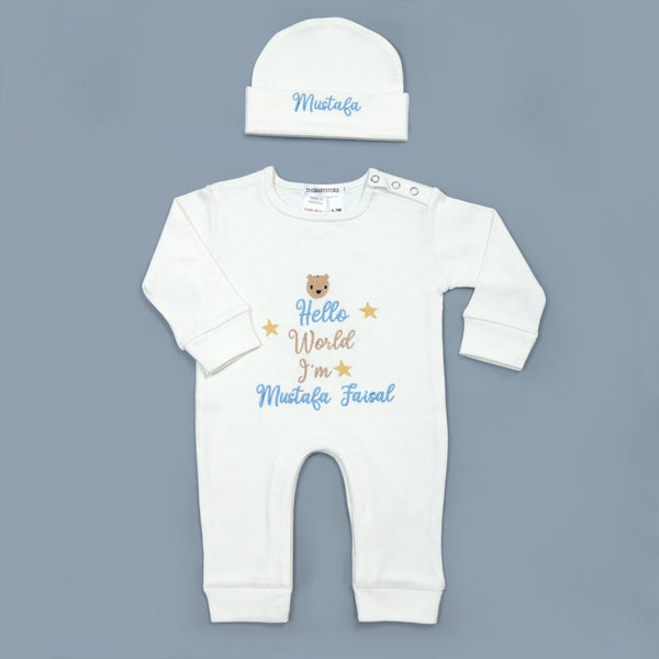 hello world customized baby romper set