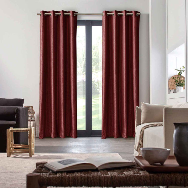 Branched Leaves Embossed Velvet Curtains Maroon