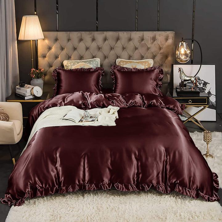 satin ruffled bridal bedset