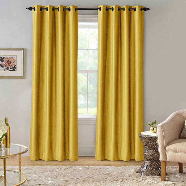 Ultrasoft & Fine Grommet Top Velvet Curtain Panels Yellow