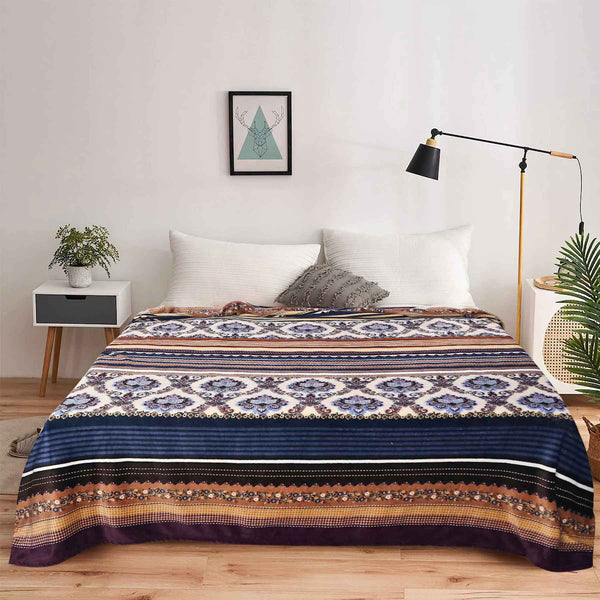 Traditional Navy Printed AC Fleece Blanket