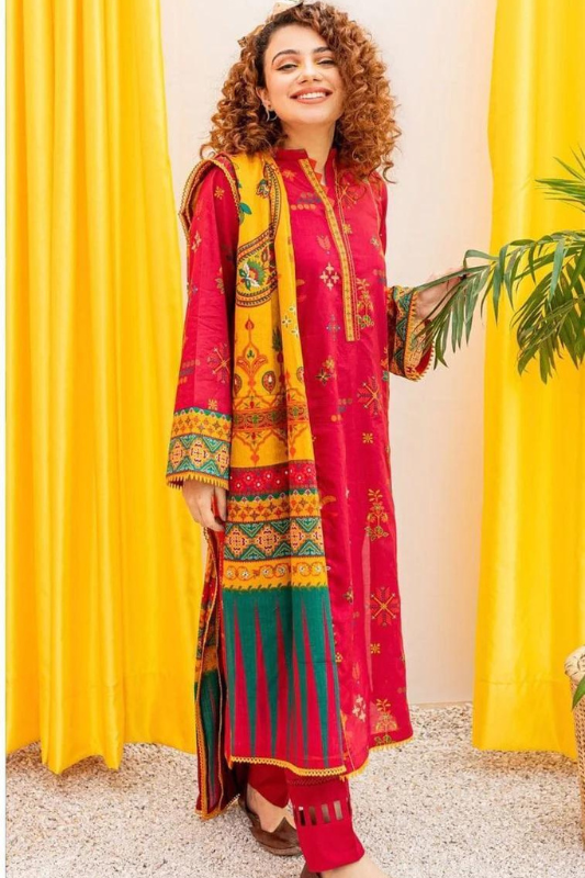 Yellow and Red Embroidered Suit