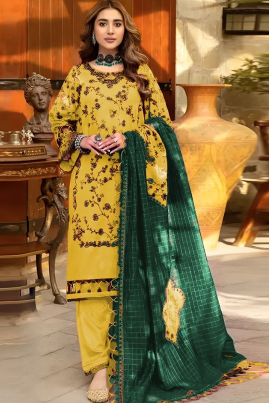 3 Piece Lawn Printed Embroidered Dress