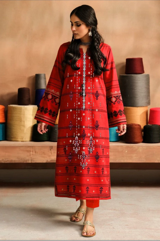 Red Remix Lawn Dress