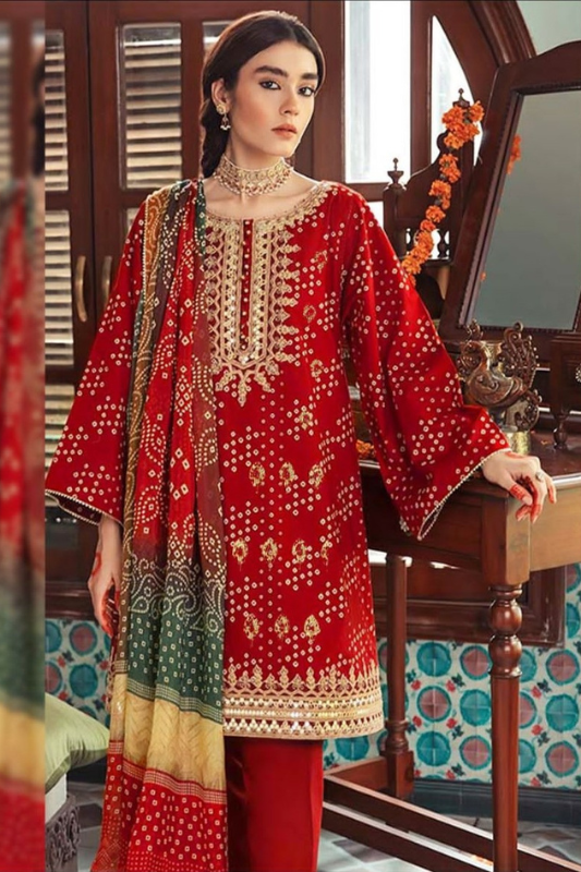 3 Piece Lawn Printed Embroidered Dress