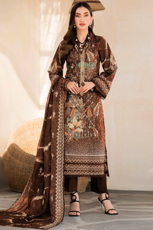 3 Piece Lawn Printed Embroidered Dress