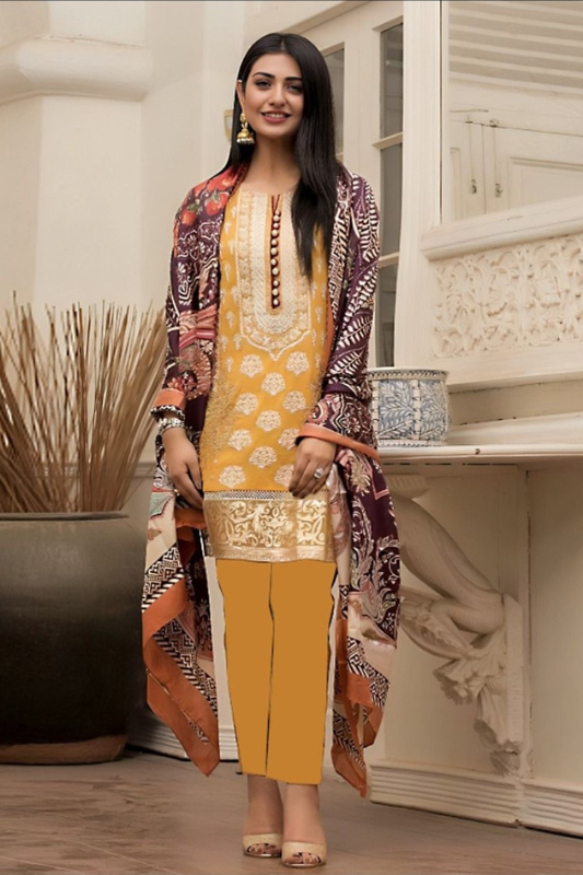 3 Piece Lawn Printed Embroidered Dress
