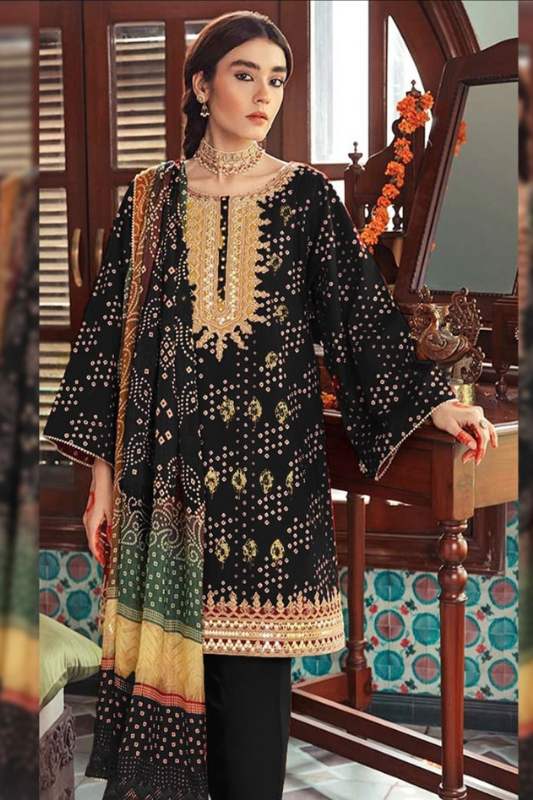 3 Piece Lawn Printed Embroidered Dress