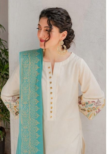 Turquoise and White Floral Embroidered Dress