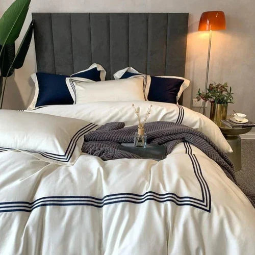 New Embroidered Luxury Baratta Stitch Tetra Line Duvet Set