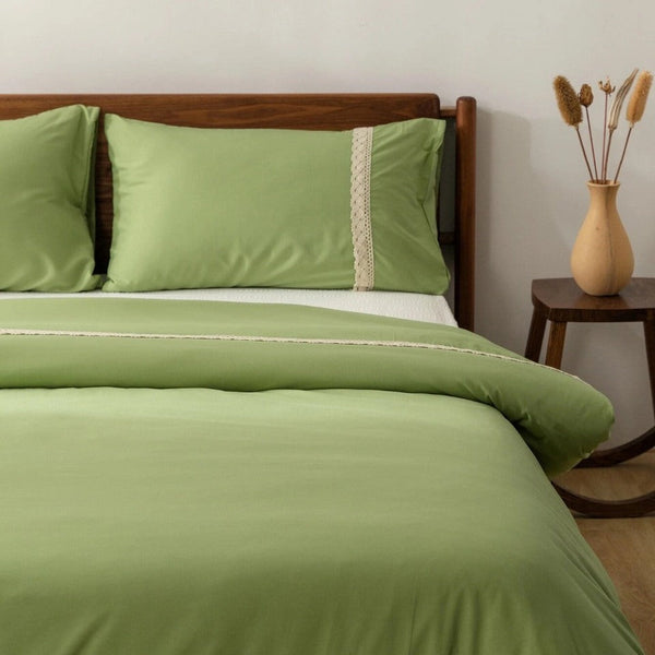 Luxury Sage Duvet With Mesh Ground Lace
