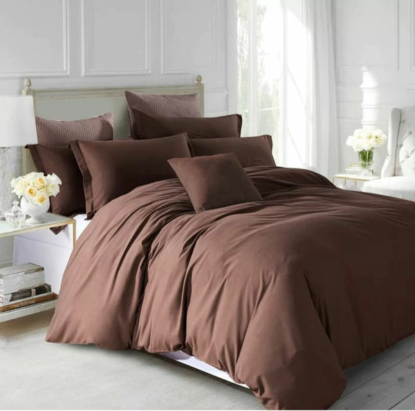 Brown Plain 8pcs Duvet Set