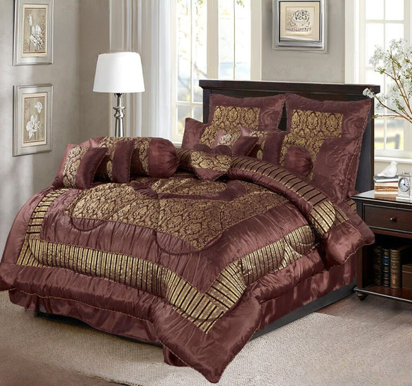 14 Pcs Luxury Bridal Bed Set in Burgundy and Gold