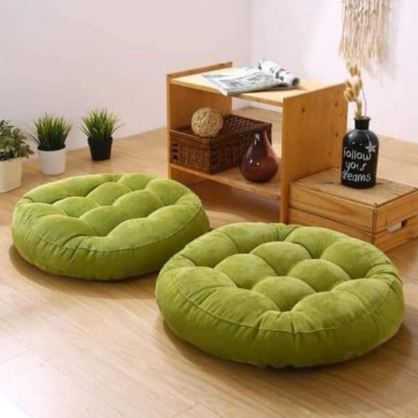 Round Shape Floor Cushion / Soft Meditation Cushion For Casual Seating In Lime Green Color