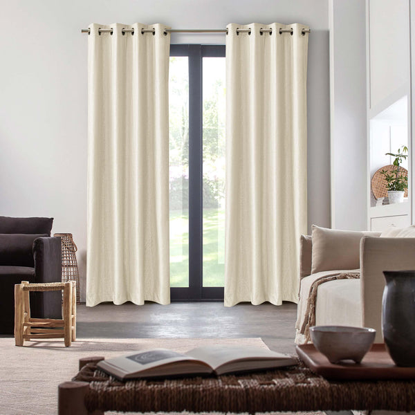 Branched Leaves Embossed Velvet Curtains Beige