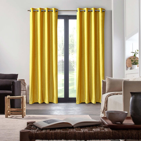 Branched Leaves Embossed Velvet Curtains Mustard