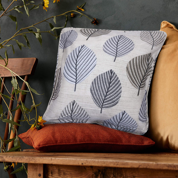 Grey Leaves Zip Cushion Cover