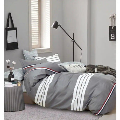 Gray/White Striped 100% Cotton Duvet Set - The Thready